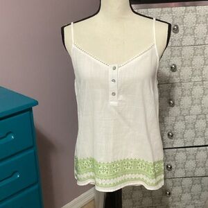 Elegant White Camisole with Green Accents